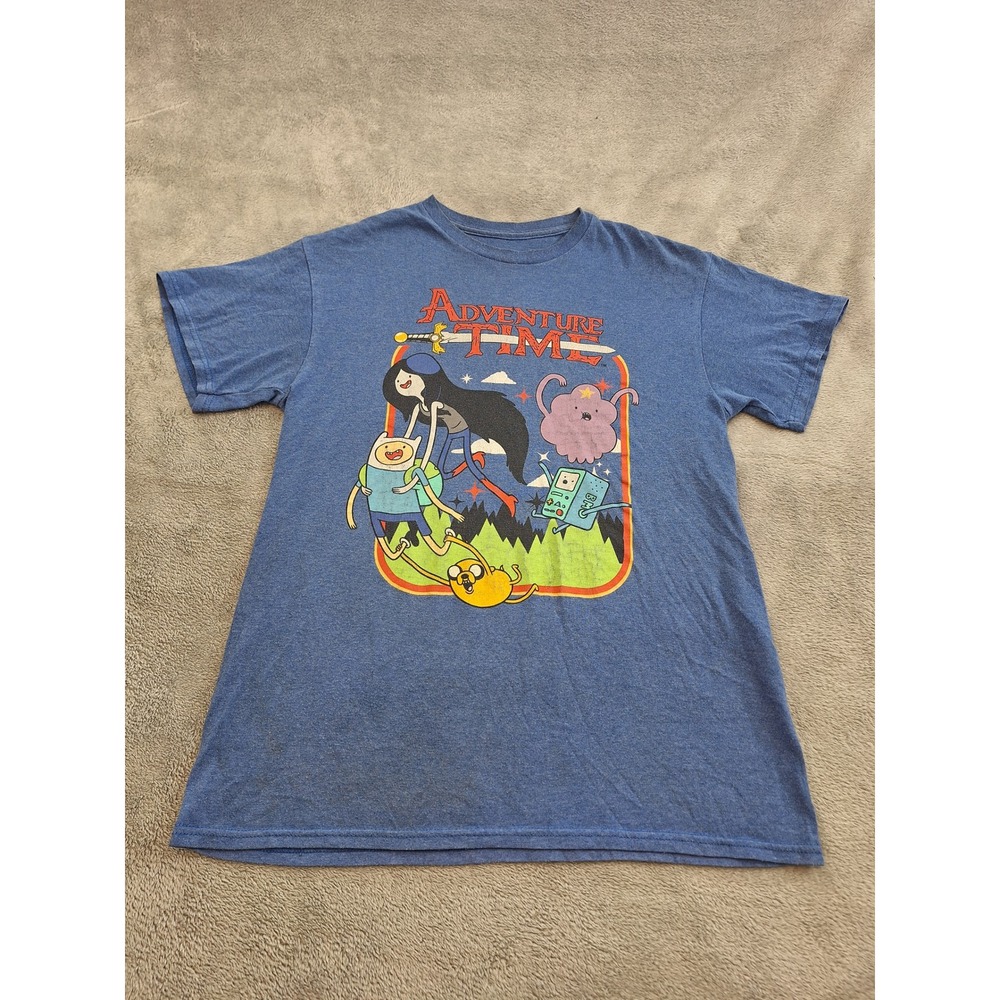 Adventure Time Cartoon Network Graphic T-Shirt Blue Finn Jake BMO Marceline M